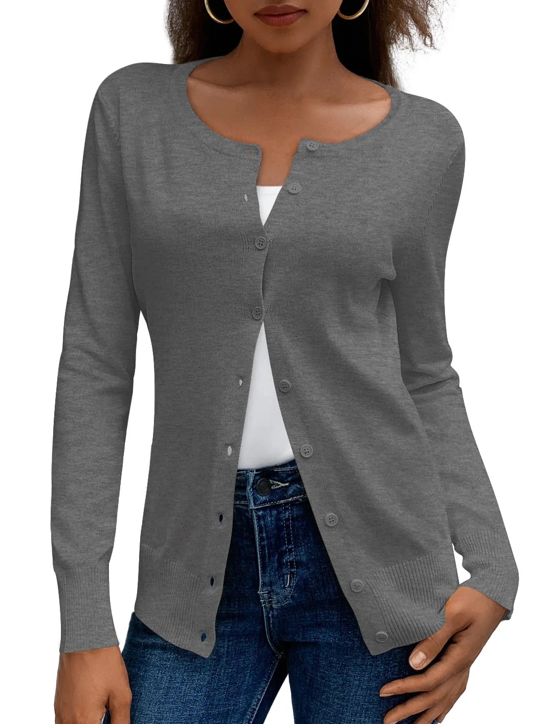 a.Jesdani Womens Cardigans Lightweight Soft Knit Crewneck Cardigan Sweater S-2XL | Walmart (US)