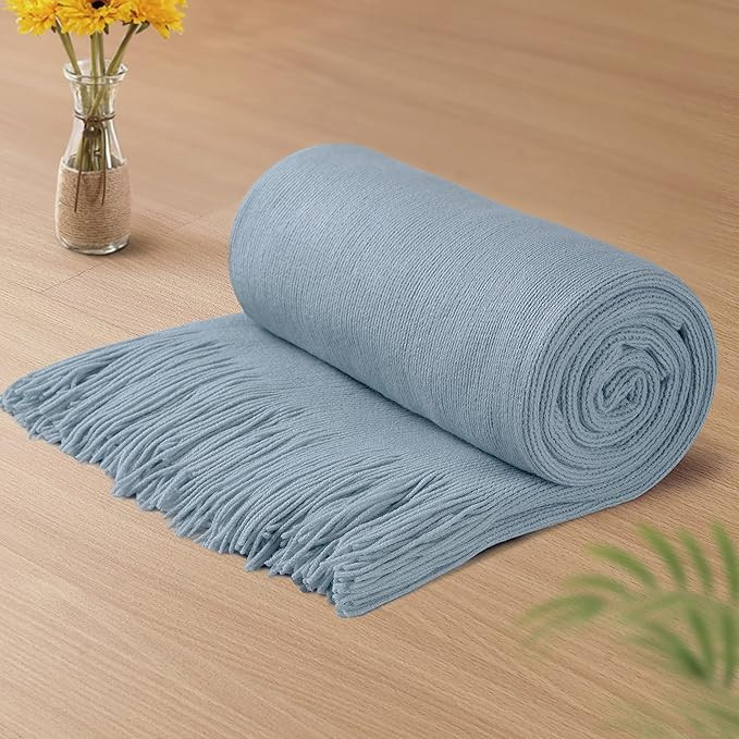 Vonty Light Blue Knitted Blanket with Tassels Fringe 50" x 60", Super Soft Knit Throw Blanket, Fa... | Amazon (US)