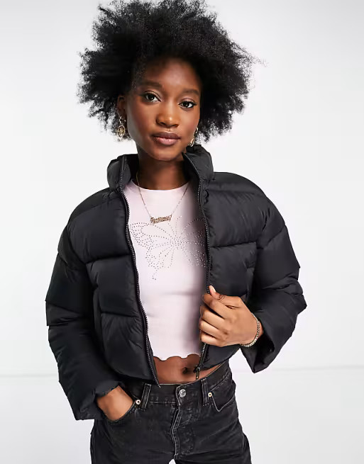 ASOS DESIGN cropped puffer jacket in black | ASOS (Global)