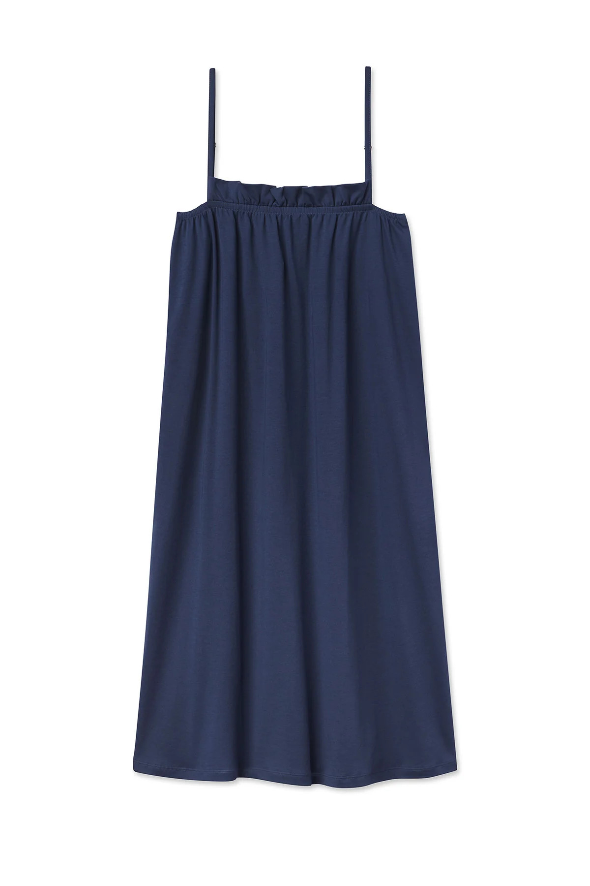 Pima Ruffle Nightgown in Navy | Lake Pajamas