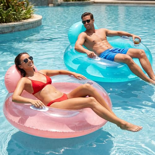 FindUWill Inflatable Pool Floats Chairs for Adults – 2 Pack Pool Lounge Float Chairs with Cup Holder and Backrest, Blow up Floaties Pool Toys with Mesh Bottom for Pool, Lake, Beach or Swimming Party | Amazon (US)