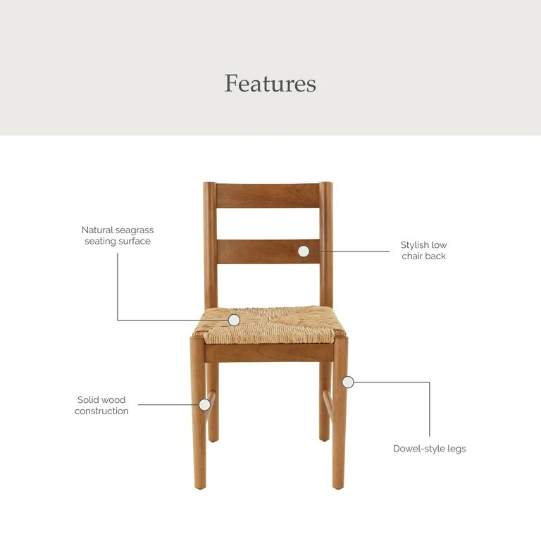 My Texas House Laurel Dining Chairs with Woven Seagrass Seat, Warm Brown, 2 Pack | Walmart (US)