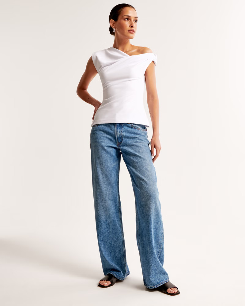 Asymmetrical Jersey Crepe Draped Top | Abercrombie & Fitch (US)
