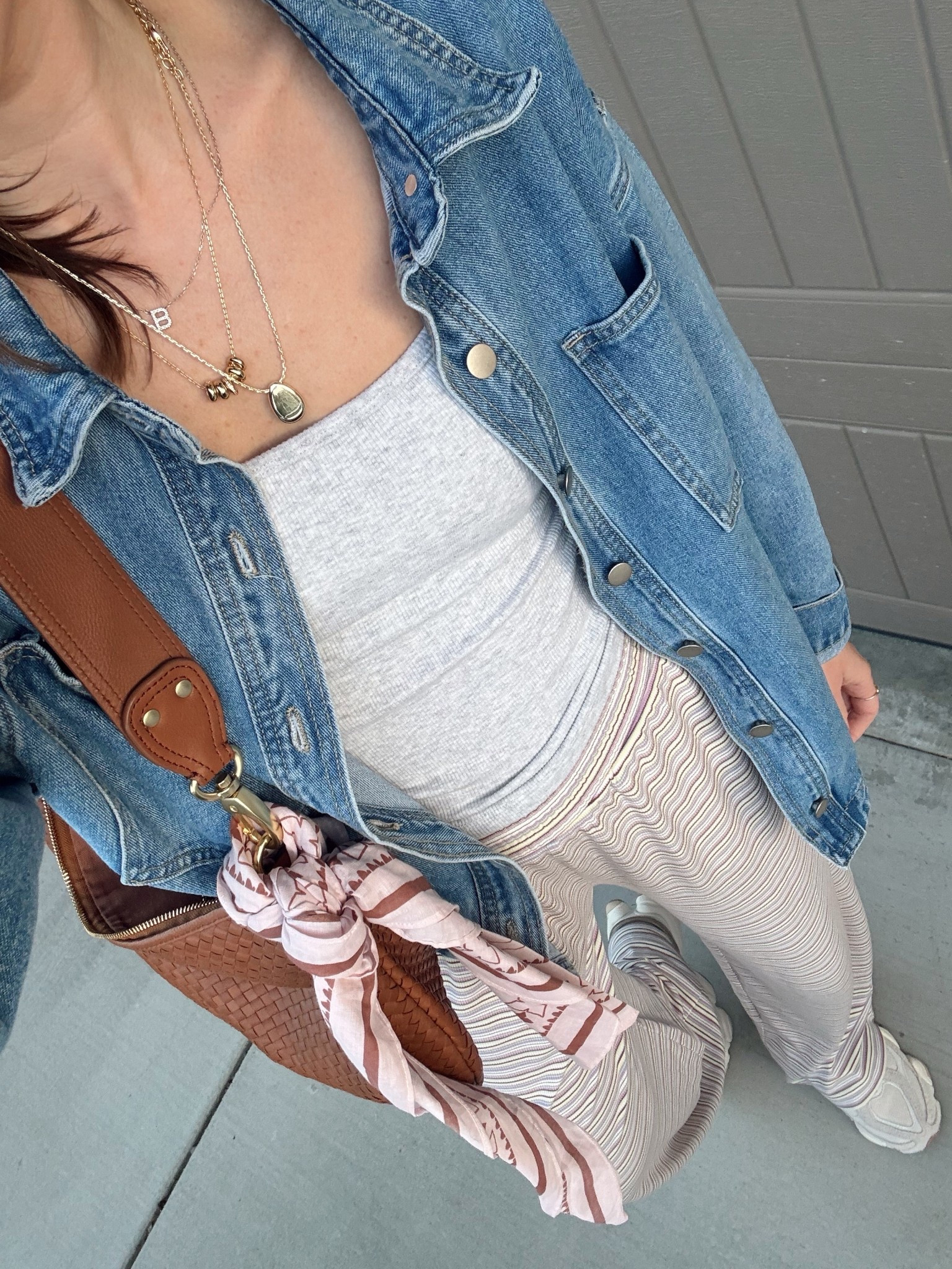 My favorite pants just came out in the cutest stripes! The absolute comfiest with a stretchy pull on waistband and pockets. Paired with my fave bra free tank and the Amazon denim button down I can’t stop wearing (size medium)

Abercrombie style, loungewear, pull on pants, quince bag, Amazon find 