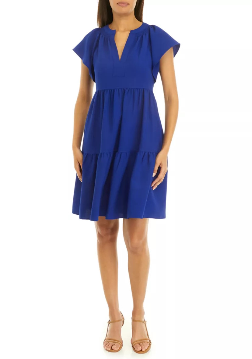 Women's Flutter Sleeve V-Neck Gauze Dress | Belk