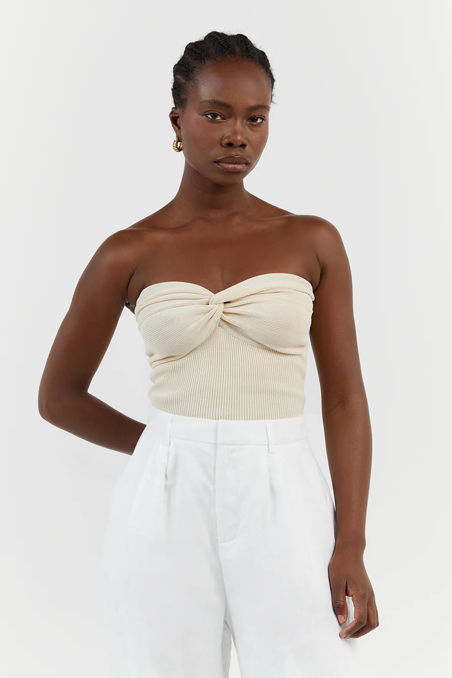 ANIKA TWISTED CREAM KNIT TOP | DISSH