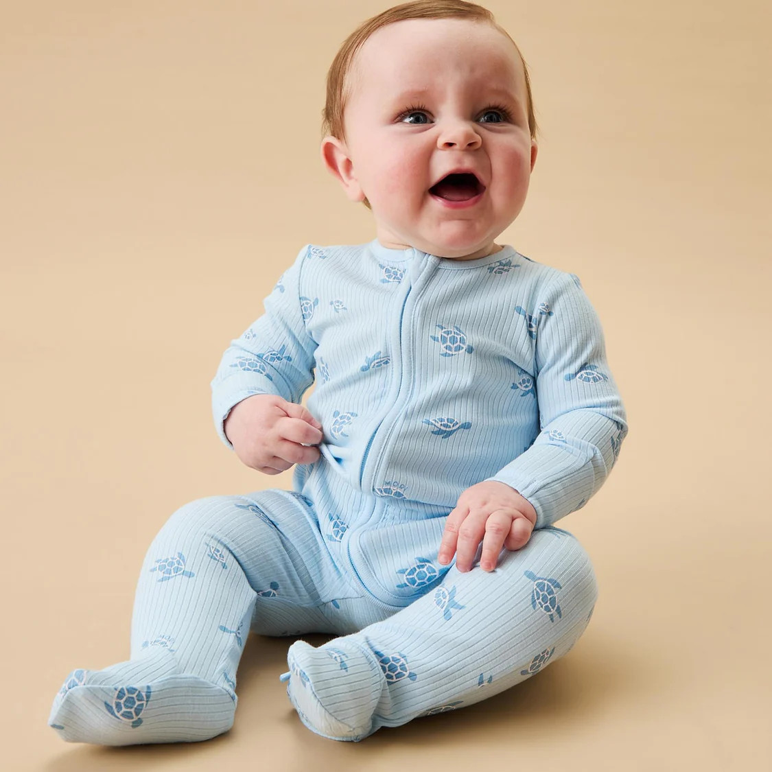 Turtles Ribbed Clever Zip Snug Fit Baby Pajamas | Baby Mori (US)