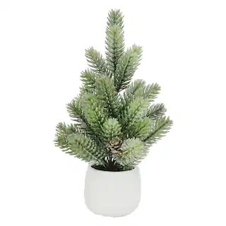 12" Unlit Flocked Pine & Pinecone Artificial Christmas Tree in White Ceramic Pot by Ashland® | M... | Michaels Stores