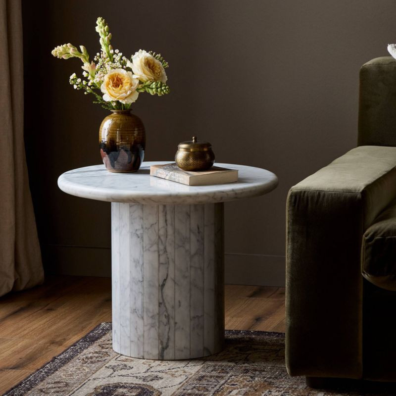 Leni White Calacatta Marble 23"" End Table | Crate & Barrel