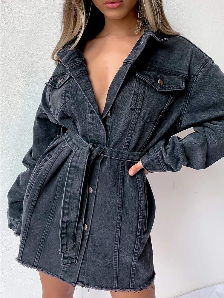 Jean Jacket Women Oversized Vintage Washed Denim Jacket | Amazon (US)