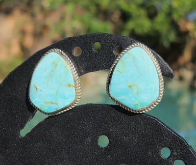 Vtg Native American Navajo earrings sterling silver turquoise signed 7/8" | eBay US