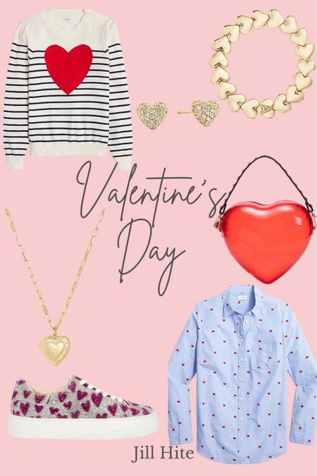 Valentines gift guide 💗 Valentine’s outfit ideas, heart sweater, heart purse, hearts button down, valentines top, heart necklace, heart sneakers, heart earrings, heart bracelet 

#LTKGiftGuide #LTKSeasonal #LTKover40