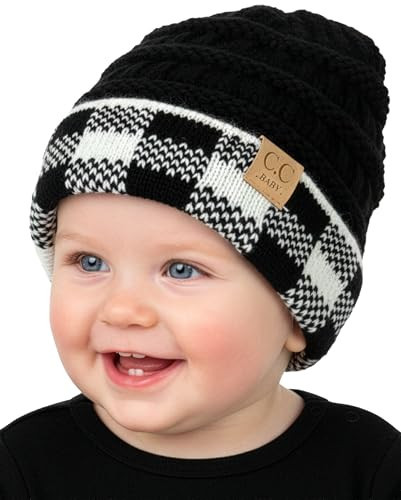 Funky Junque Baby Winter Hat – Cute Newborn Beanie, Infant Girl Hats 0–12 Months, Soft Knit Baby Beanies for Boys & Girls, Cozy Warm Stocking Stuffer Gift: Buffalo Check - Black/White | Amazon (US)