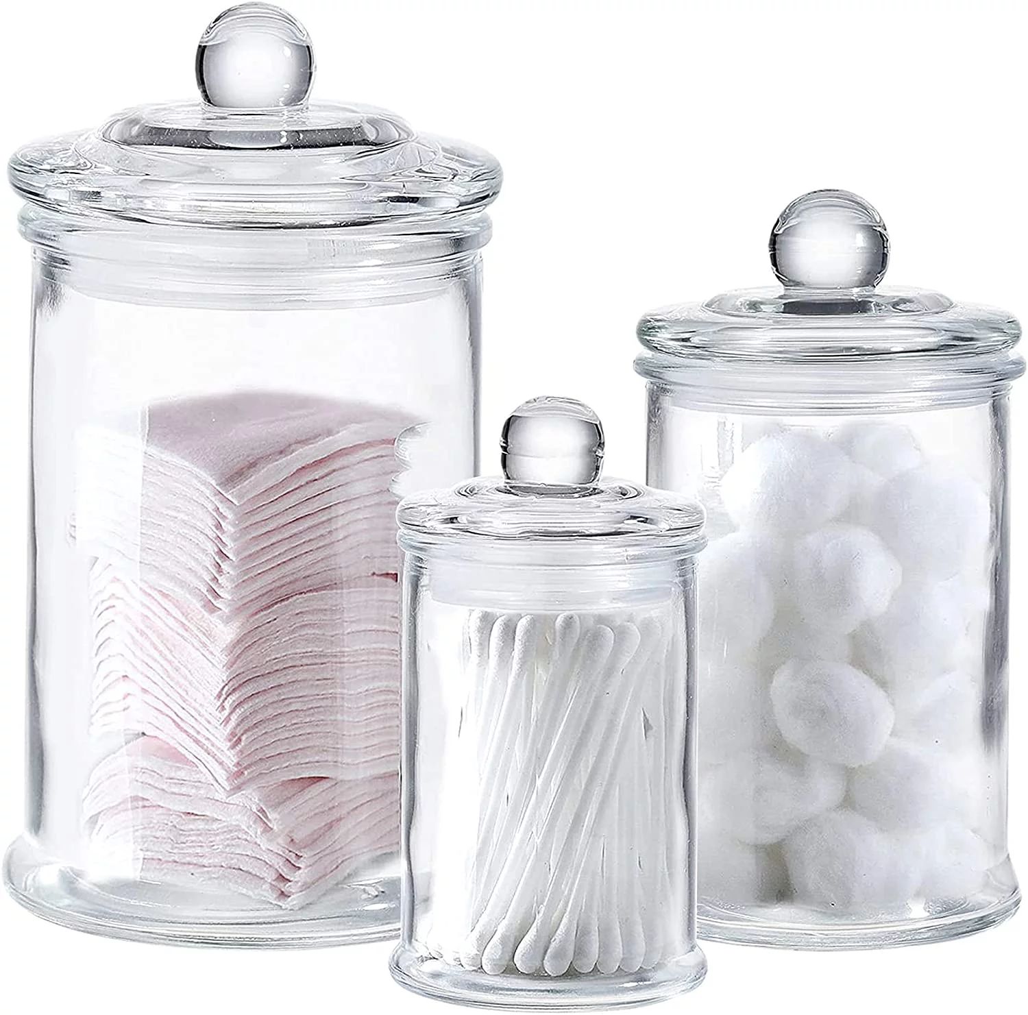 Mini Glass Apothecary Jars-Cotton Jar-Bathroom Storage Organizer Canisters Set of 3 - Walmart.com | Walmart (US)