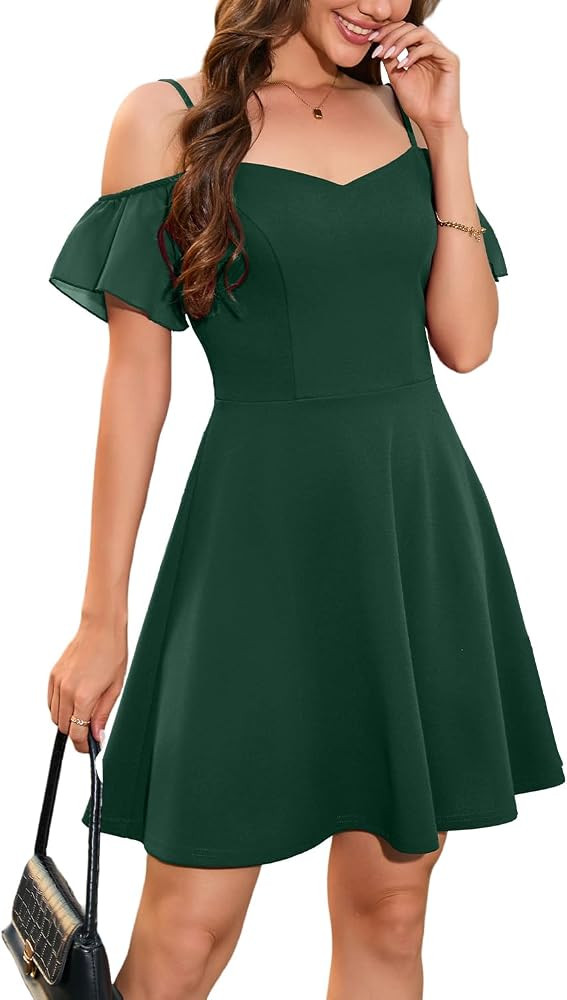 IHOT Women's Off Shoulder Cocktail Dresses Elegant Chiffon Sleeve Short Wedding Guest Graduation ... | Amazon (US)
