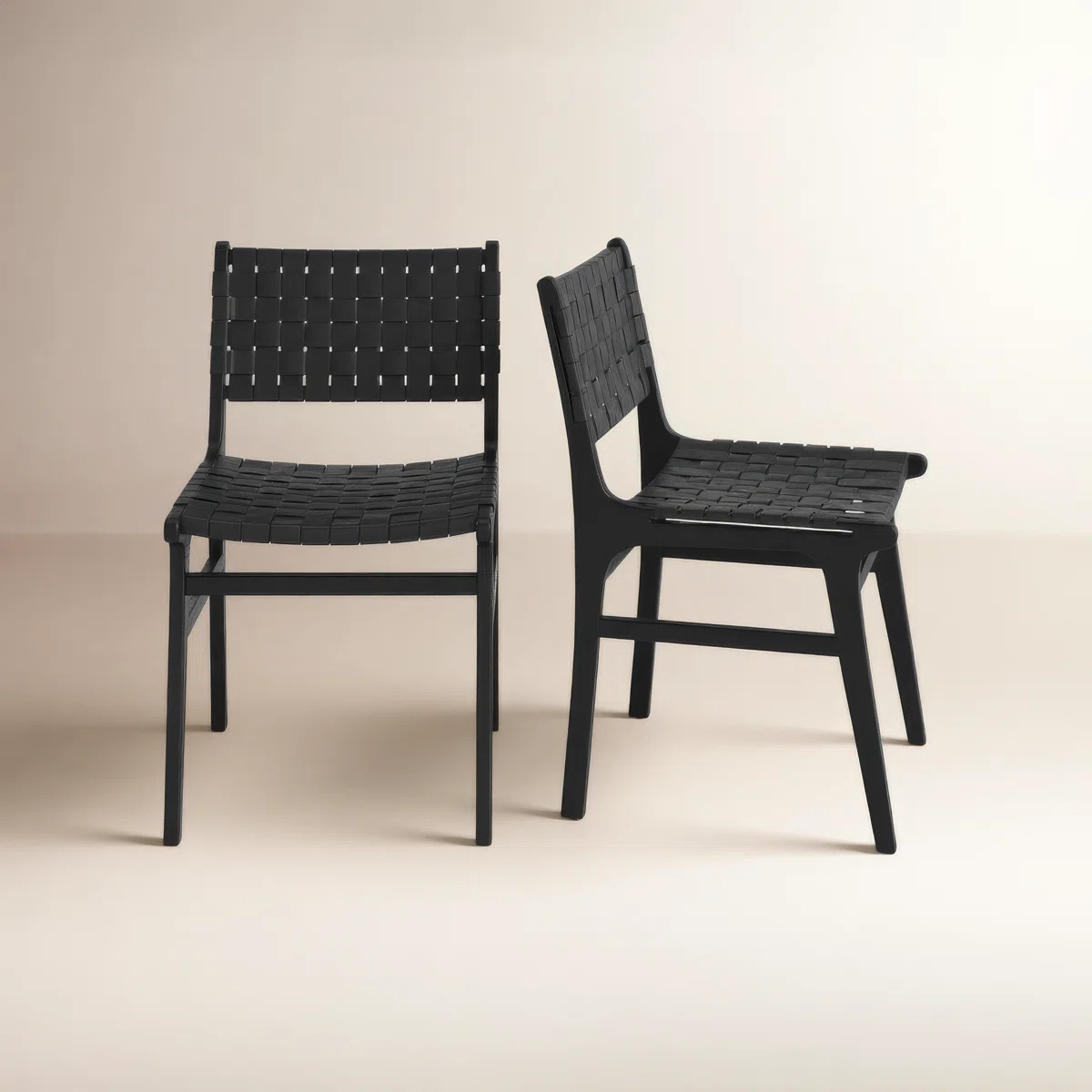 Alston Woven Leather & Solid Wood Dining Chair (Set of 2) | Wayfair North America