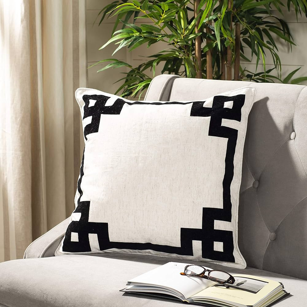 SAFAVIEH Home Renti Natural and Black Greek Key 20-inch Decorative Pillow Pillow | Amazon (US)
