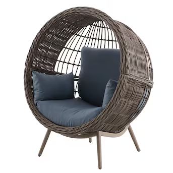 Origin 21 Dunes Wicker Brown Steel Frame Stationary Egg Chair with Blue Cushioned Seat | Lowe's