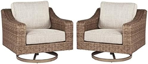 Home Square 2 Piece Beachcroft Swivel Patio Arm Chair Set in Beige | Amazon (US)
