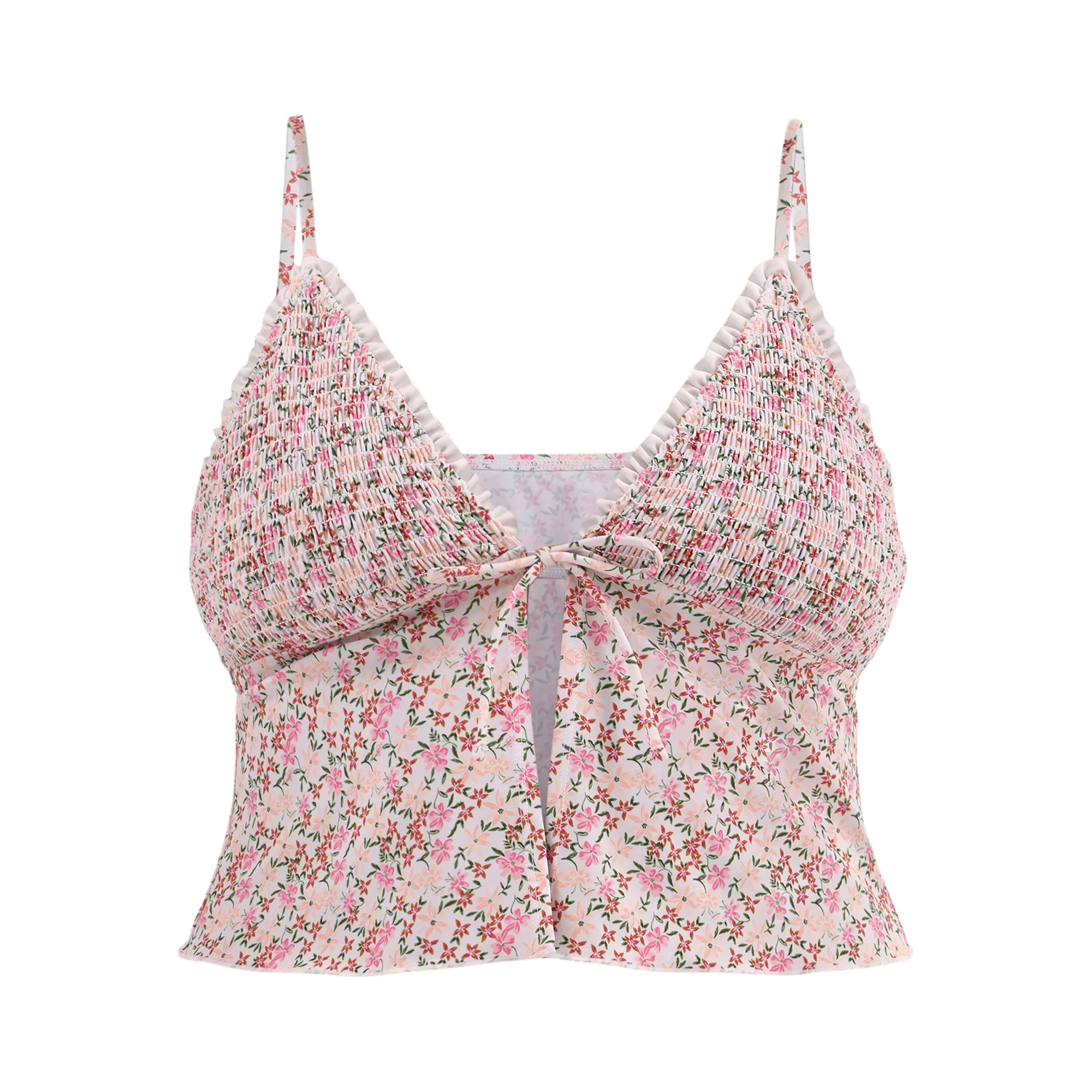 No Boundaries Flutter Away Smocked Crop Top, Women’s | Walmart (US)