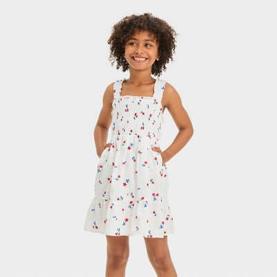 Girls' Sleeveless Open-Back Cherry Stars Americana Dress - Cat & Jack™ White S | Target
