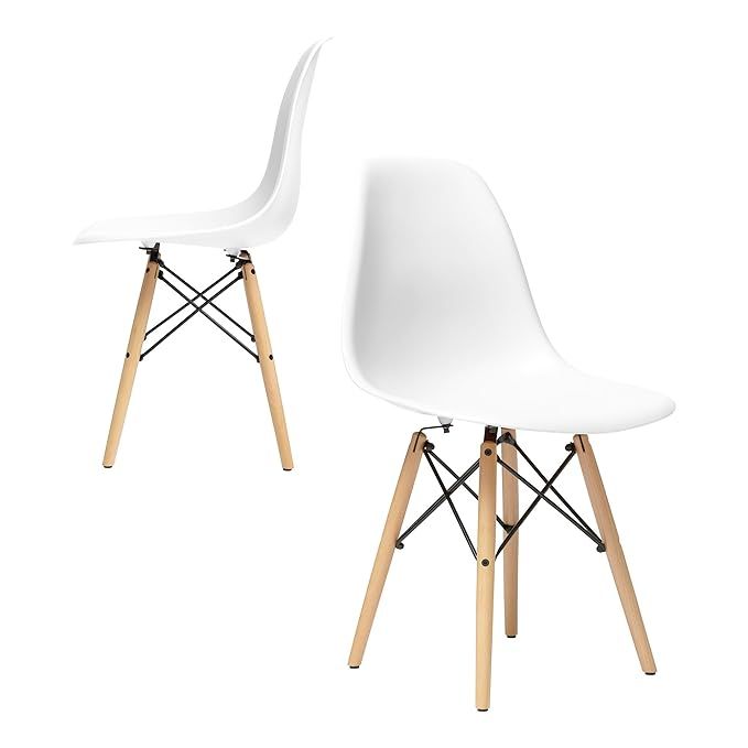 Set of 2 - Chelsea Eames DSW (Wood Legs) Molded Plastic Dining Side Chairs (White) | Amazon (US)