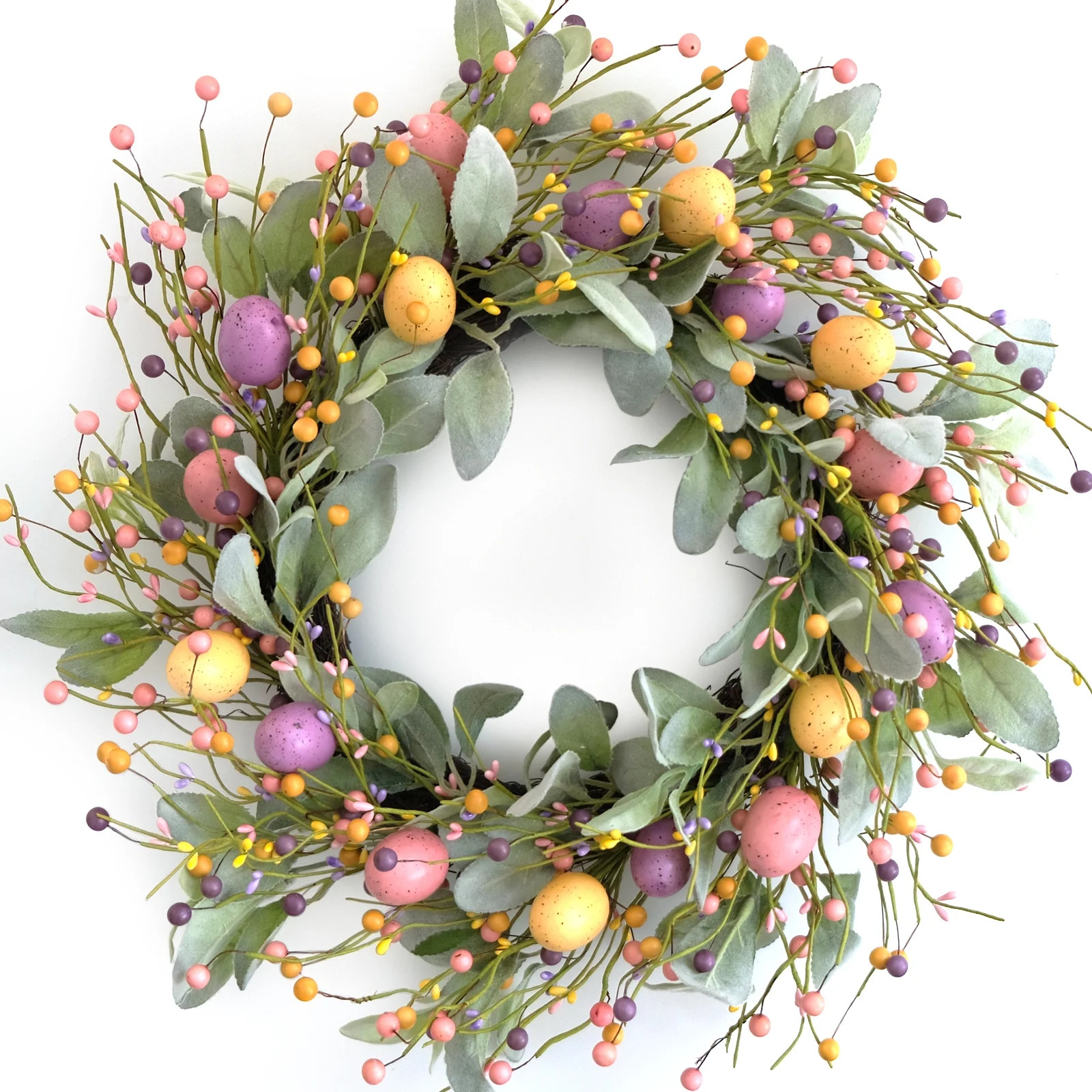 Idyllic 18 Inch Spring Easter Colorful Eggs Eucalyptus Leaves for Front Door, Eggs Berries Wreath... | Walmart (US)
