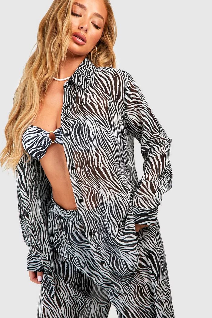 Zebra Chiffon Beach Shirt | Boohoo.com (UK & IE)