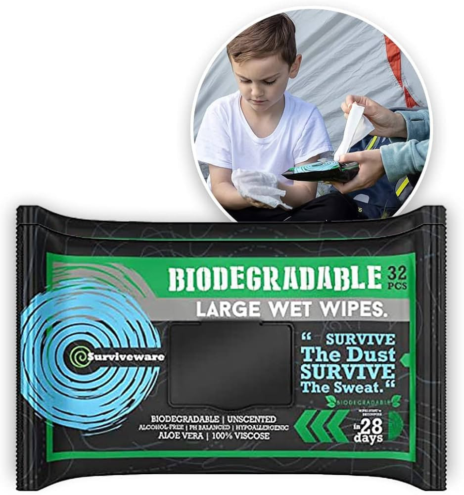 Surviveware Biodegradable Wet Wipes, Face and Body Wipes for Post Workout and Camping, Wipes for ... | Amazon (US)