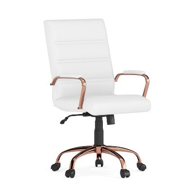 Flash Furniture Whitney Mid-Back White LeatherSoft Executive Swivel Office Chair with Rose Gold Frame and Arms | Target