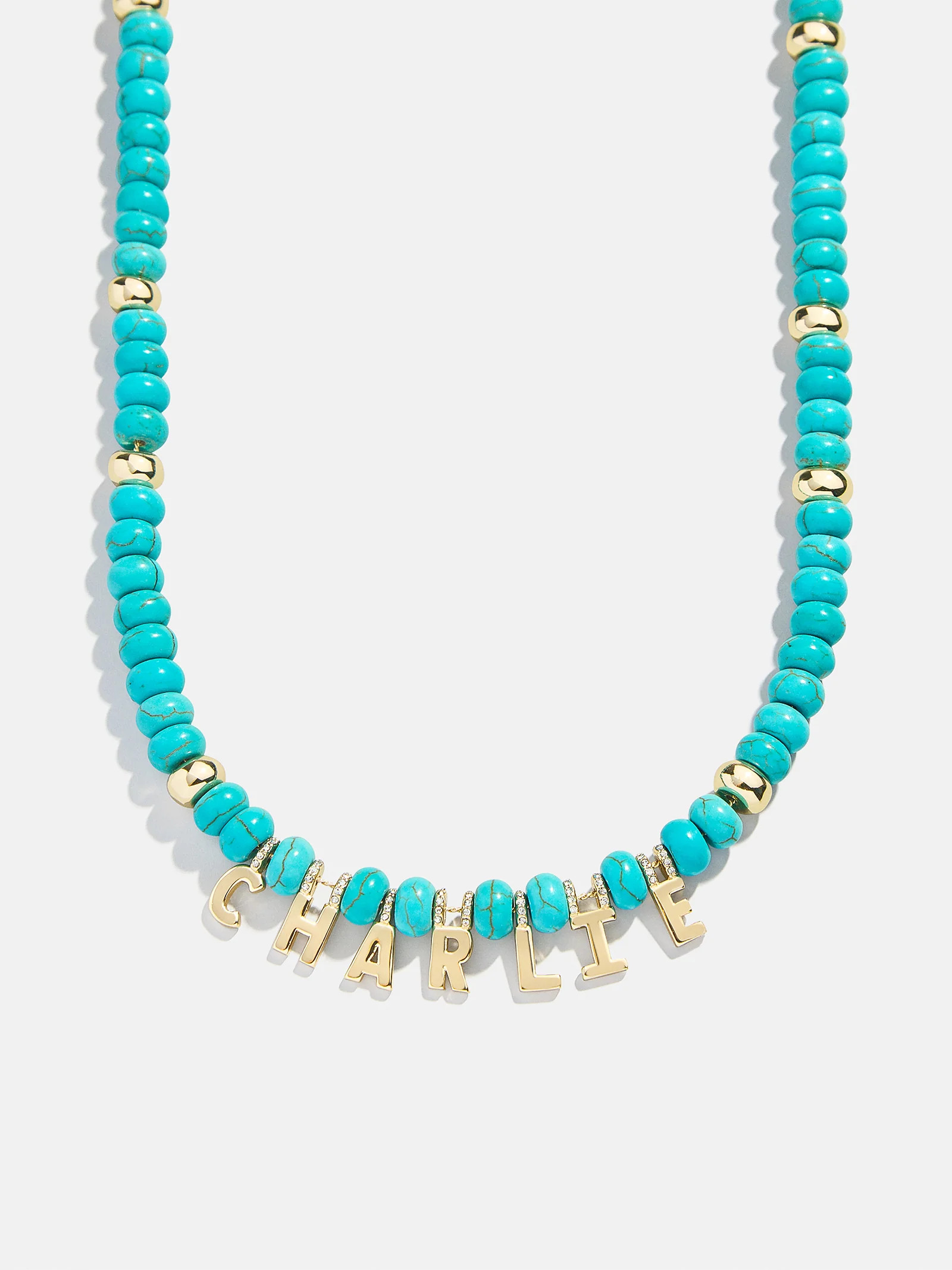 Custom Semi-Precious Nameplate Necklace - Turquoise | BaubleBar (US)