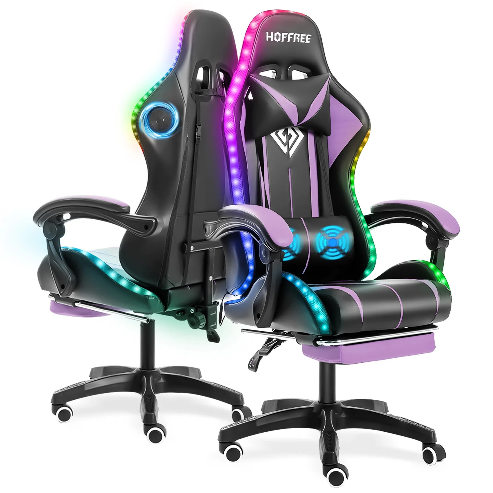Hoffree Gaming Chair with Speakers and RGB LED Lights Ergonomic Massage Gamer Chair with Footrest... | Walmart (US)