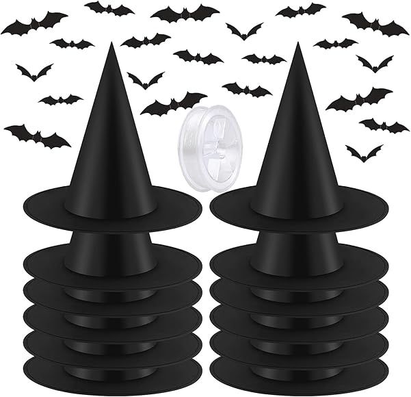 12 Pcs Halloween Witch Hats Black Hanging Costume with 24 Pcs 3D Bats Stickers for Halloween Cosp... | Amazon (CA)