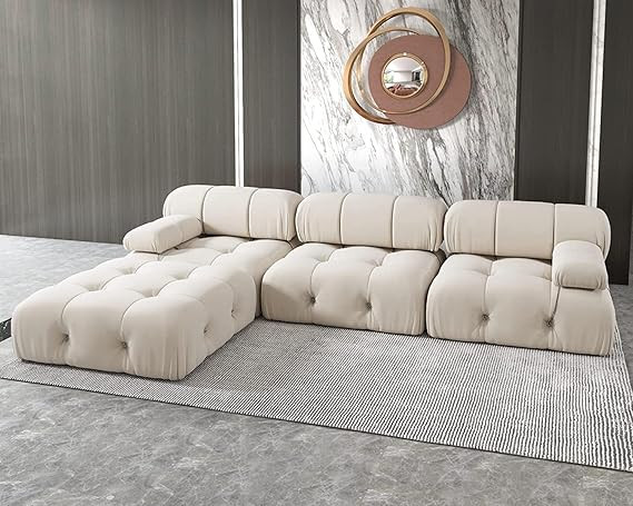 JACH L-Shaped Sectional Couch, 104'' Minimalist Velvet Floor Sofas Couches, Mid-Century Modular S... | Amazon (US)