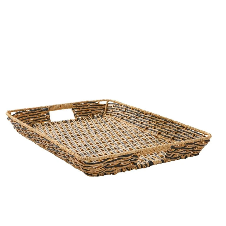 Better Homes & Gardens Beige and Black Resin Rattan Rectangular Serving Tray | Walmart (US)
