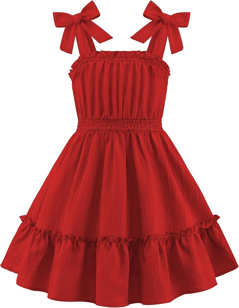 Arshiner Girls Summer Dress Bow-Tie Straps Sleeveless Flowy Ruffle Trim Boho Beach Casual Sundres... | Amazon (US)