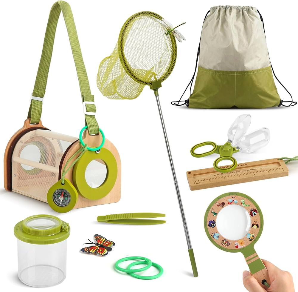 Wooden Bug Catcher Kit for Kids -11Pcs Bug Catching Kit Outdoor Explorer Kit with Carry Bag, Butt... | Amazon (US)