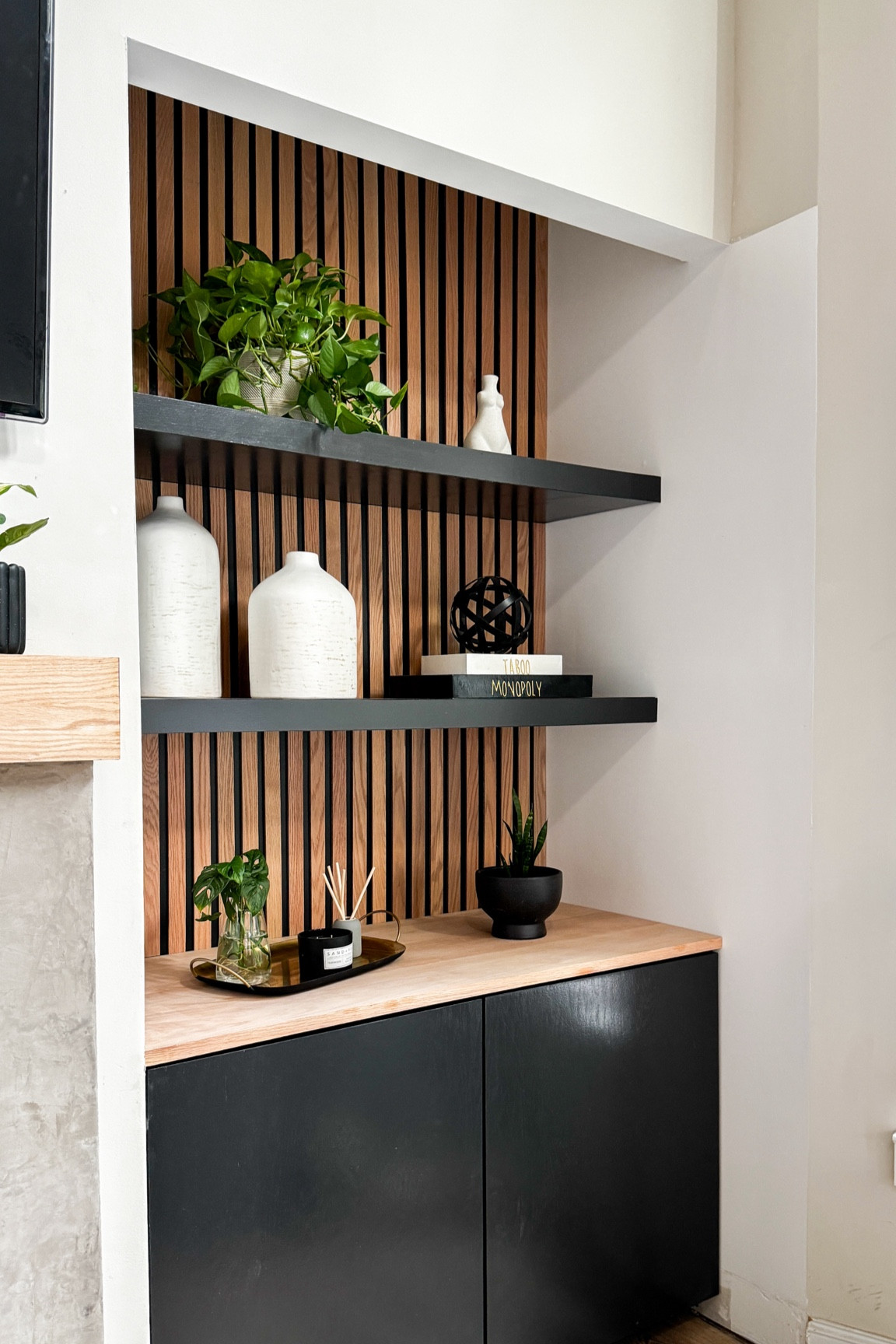 Slat wall floating shelves nook decor 

#LTKHome #LTKSaleAlert