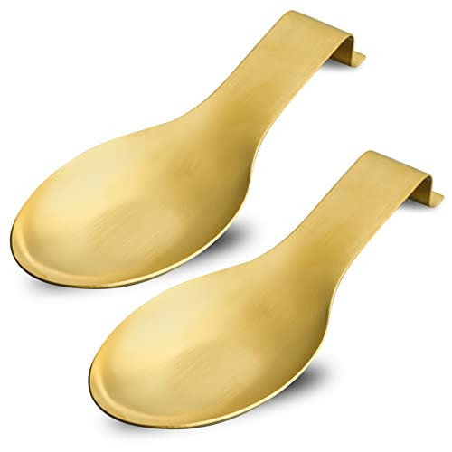 BETTWILLGold Spoon Rest for Kitchen Counter, Stainless Steel Spoon Holder for Stove Top, Spatula Ladle Spoon Utensils Holder, Gold Kitchen Accessories, Gold Cooking Utensiles. (GOLD 2PCS). | Amazon (US)
