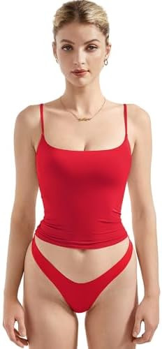 SUUKSESS Women Double Line Square Neck Tank Top Summer Y2K Going Out Basic Cami Shirt | Amazon (US)