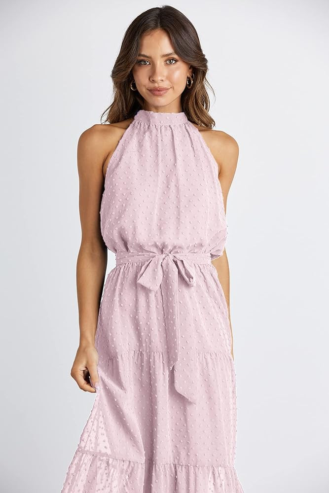 PRETTYGARDEN Women's Casual Halter Neck Sleeveless Floral Long Maxi Dress Backless Loose Ruffle S... | Amazon (US)