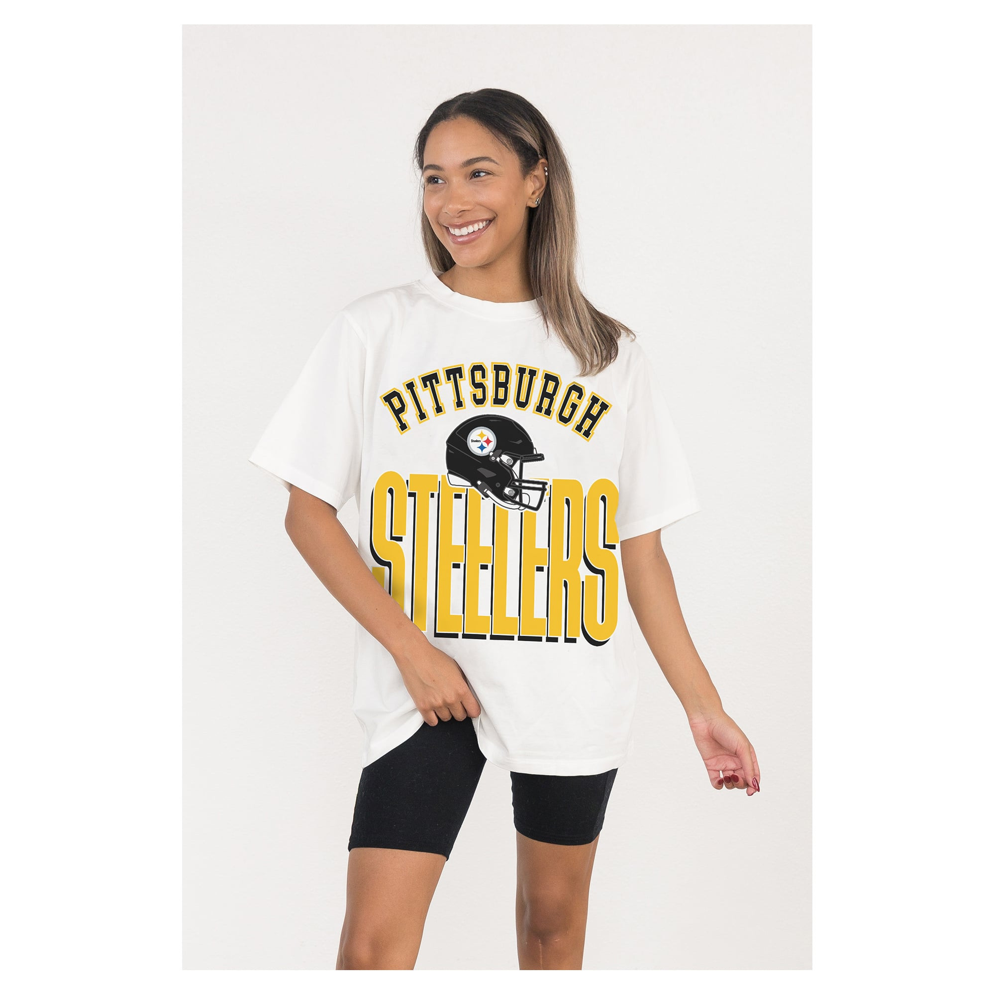 Women's Pittsburgh Steelers  Gameday Couture White Oversized Classic Fierce Focus T-Shirt | NFL Shop