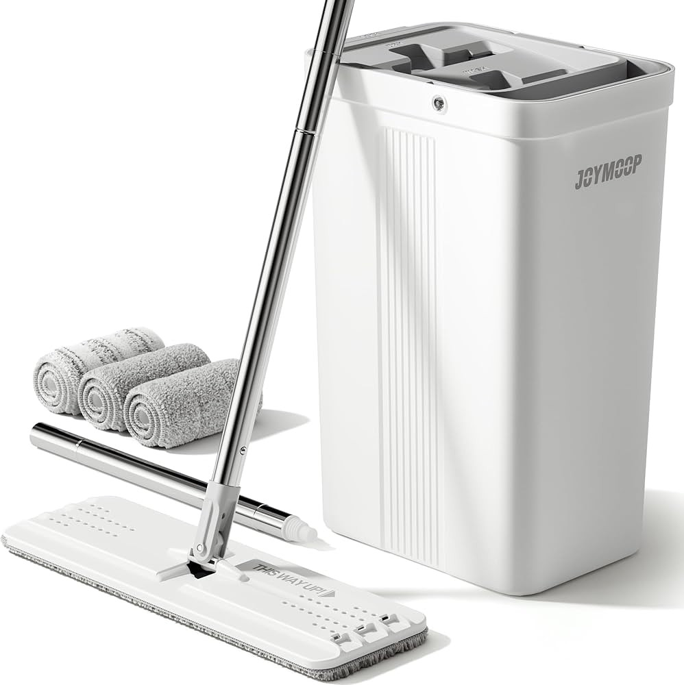 JOYMOOP Mop and Bucket with Wringer Set, White Flat Squeeze Bucket Set for Floor Cleaning, Wet Dr... | Amazon (US)