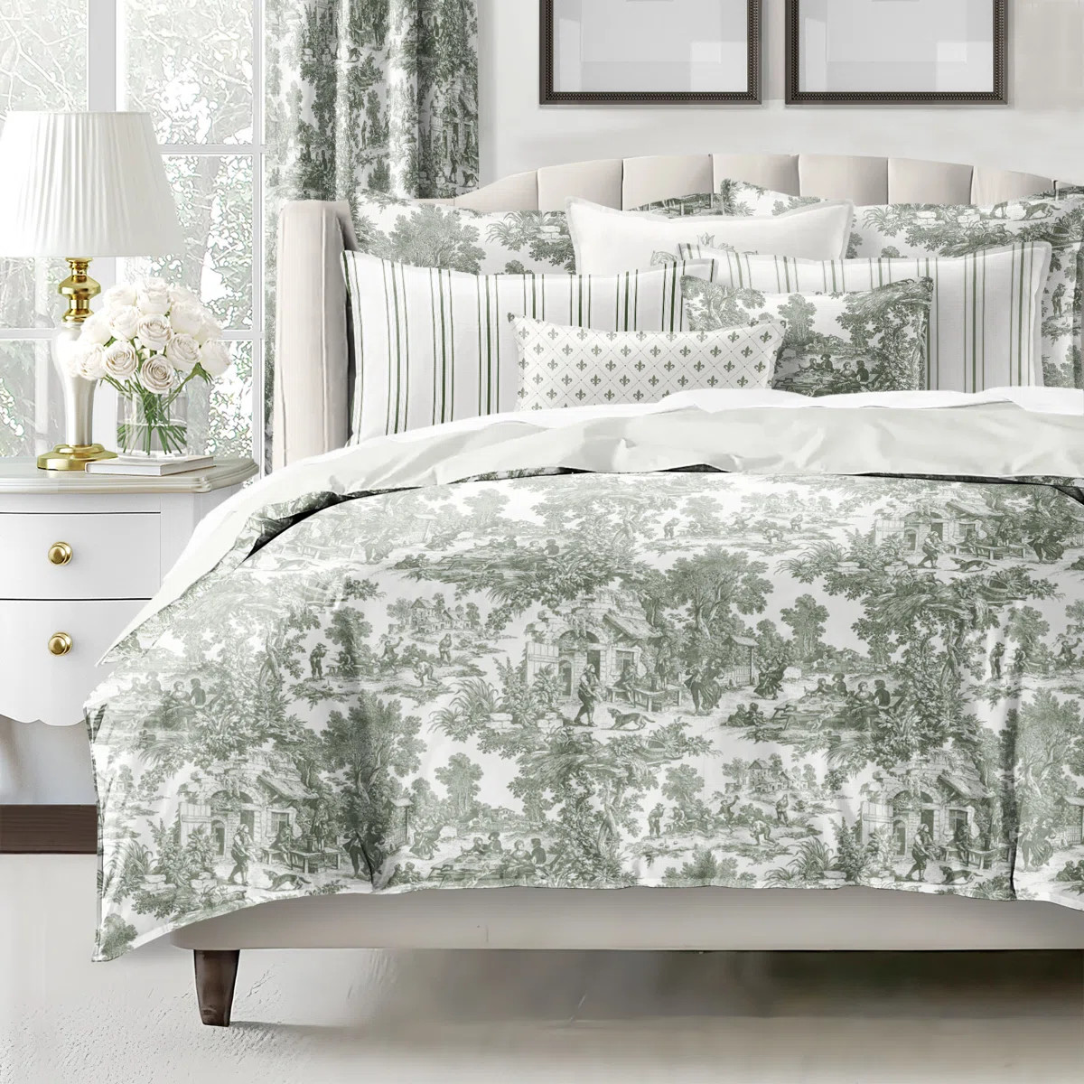 Au Village Toile Sweet Grass Cotton Duvet Cover Set 8 Piece | Wayfair North America