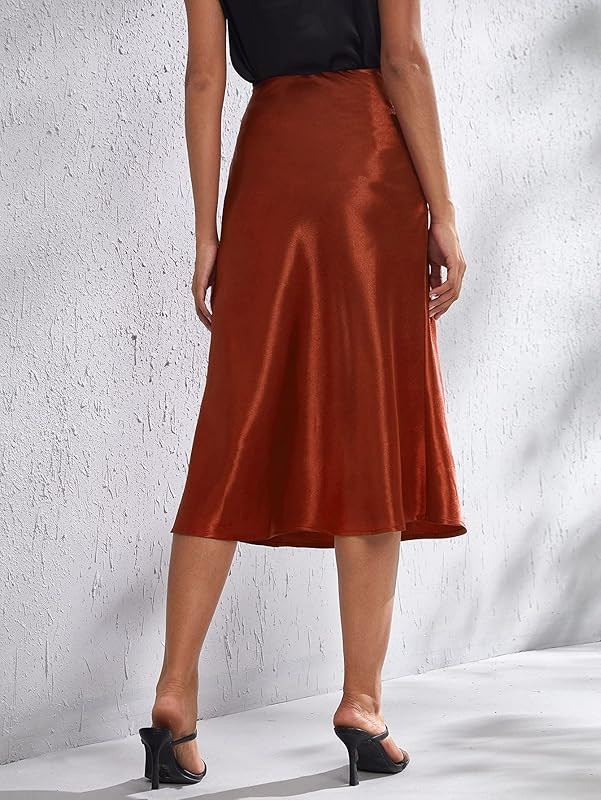 Verdusa Women's Elegant High Waist Satin A Line Flared Midi Skirt | Amazon (US)