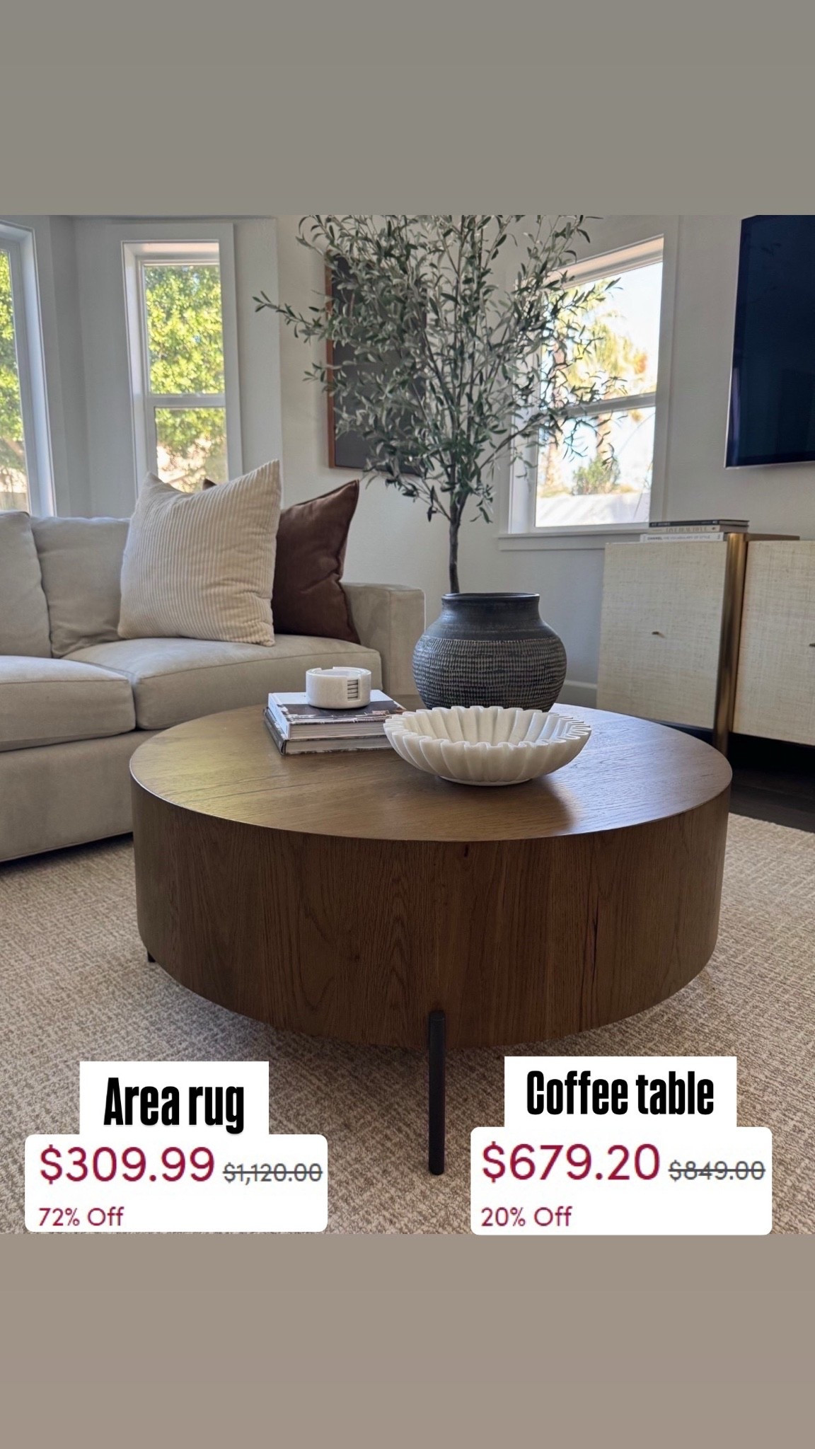 Loving this neutral rug and coffee table for our family room. This round drum goes better with our sectional, as this space is a little smaller in size
@Wayfair 
#LTKStyleTip

#LTKOver40 #LTKHome #LTKSeasonal

#LTKSaleAlert