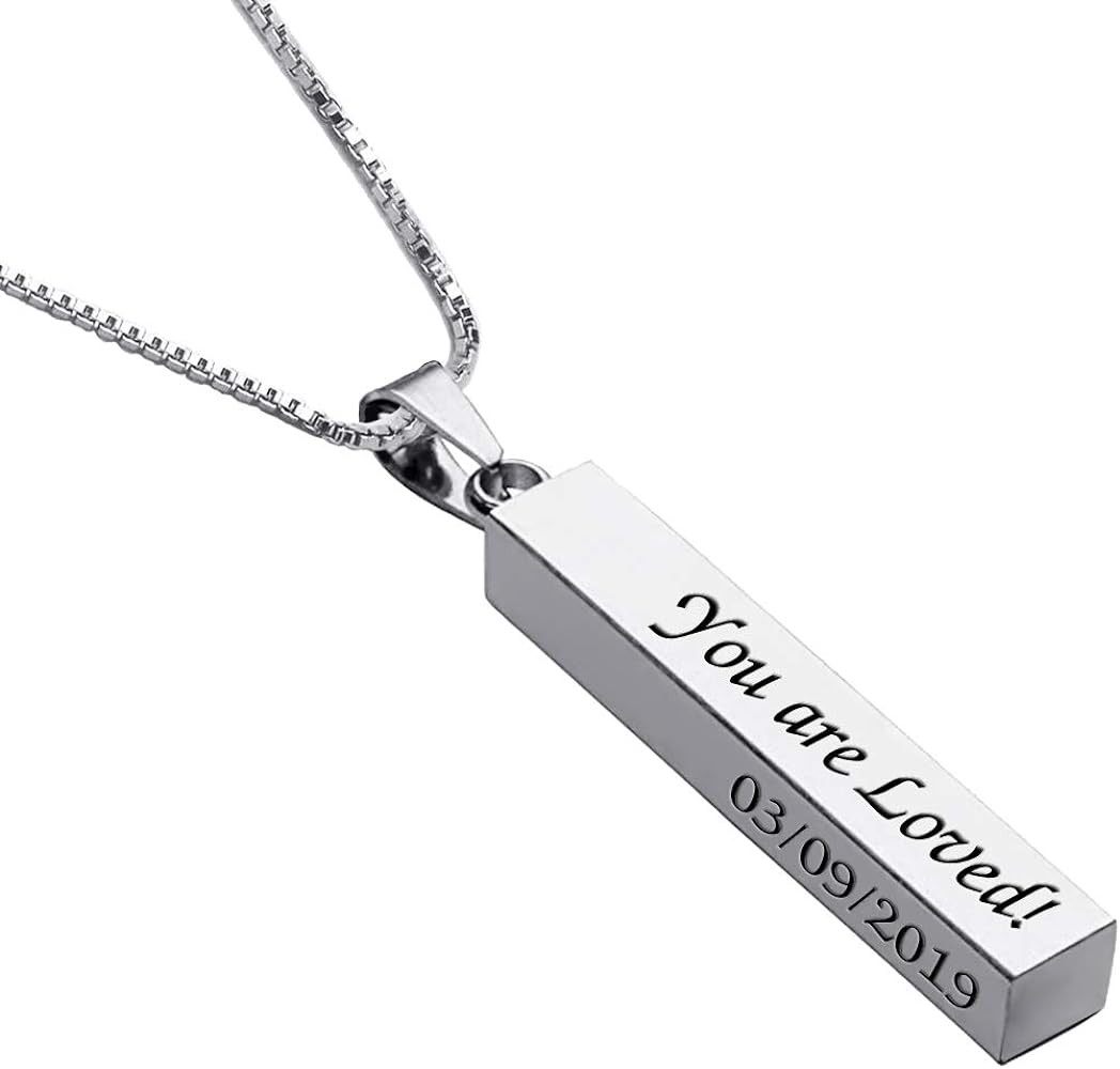 Personalized 3D Vertical Bar Necklace, Custom Necklace Engraved with Any Name Pendant Jewelry Gif... | Amazon (US)