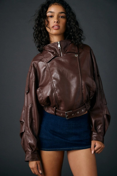 Azalea Wang Papoose Butter Faux Leather Oversized Moto Jacket | Urban Outfitters (US and RoW)
