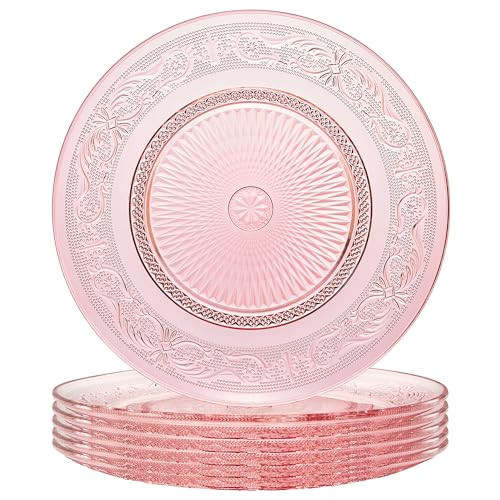 Art Deco Vintage Crystal Pink Plates | Set of 6 | Unique 10.5" Dinner or Charger Plates - Dinner, Charger, Dessert Server, Appetizer Plate, Snack, Fruit, Hand Wash, Housewarming Gift | Amazon (US)