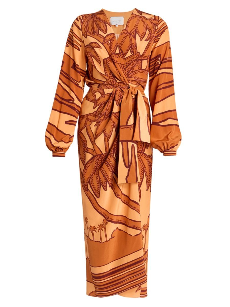 Tropical-Print Wrap Midi-Dress | Saks Fifth Avenue